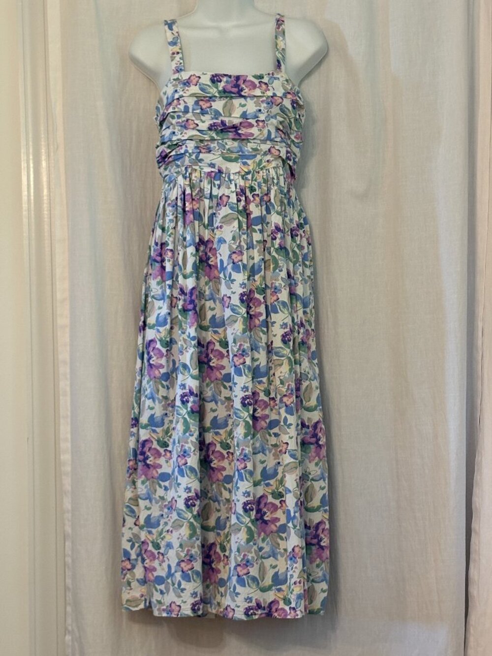 Floral Smocked Shirred Midi Dress, NWT, Cotton, Size S
